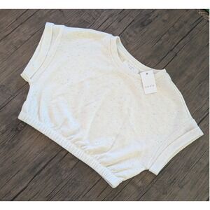 Elodie Cropped Speckled Short Sleeve Sweatshirt Confetti Knit Cream XS NWT